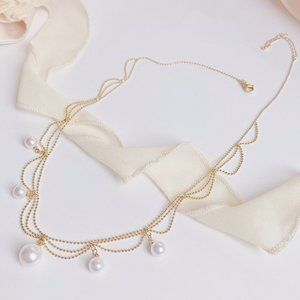 NEW 14K Gold Plated Layered Pearl Necklace